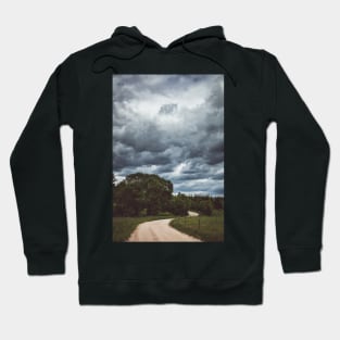 Country road under dark cloudy sky Hoodie